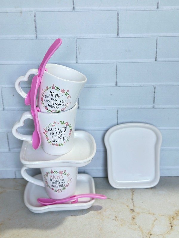 Producto - Minikit N16 "Mamá Floral" - 3 Cónica c/asa Corazón + 3 Band. Tostada + 3 Cuch.