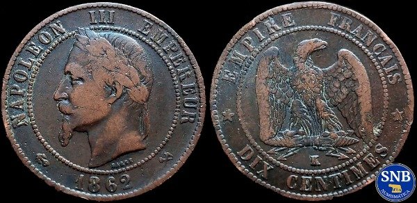 Producto - Francia - 10 Céntimos (1862 K) KM #798.3 Ceca de Burdeos - II Imperio Francés