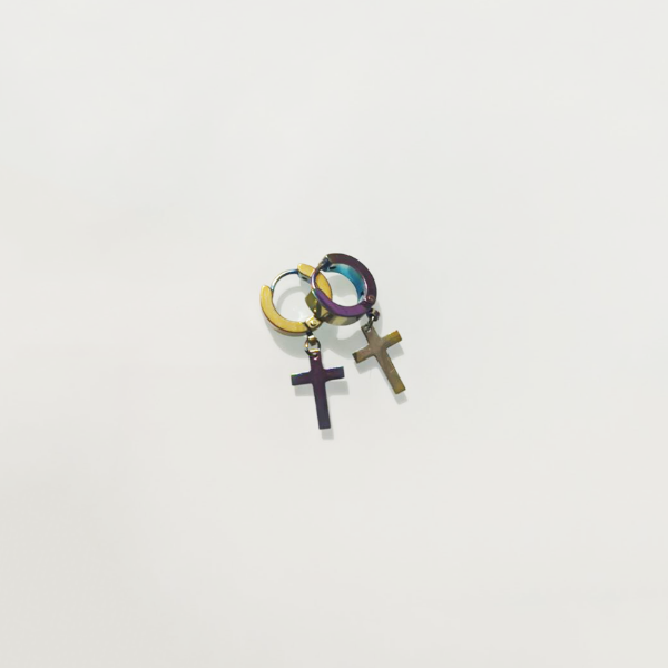 Producto - Par de Aros Cubanos c/Cruz Colgante Multicolor