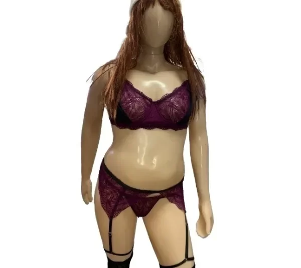 Producto - Conjunto Lenceria de Encaje 3 Piezas Corpiño Tanga Portaliga Plus Size - 2