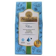 Producto - Te Akasha en caja de 15 unidades de saquitos piramidales - sabor Relax