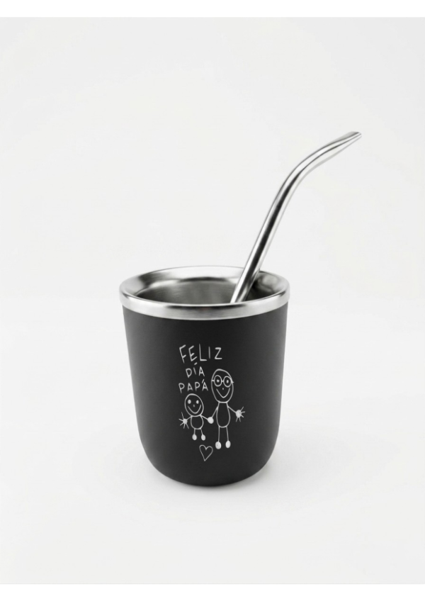 Producto - MATE ACERO CON BOMBILLA PERSONALIZADO GRABADO CON EL DIBUJO DE TUS HIJOS - 3