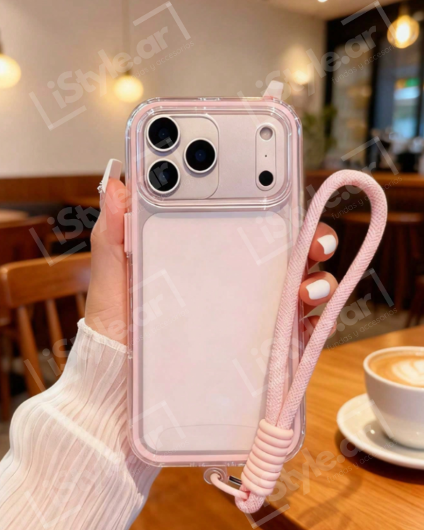Producto - Case clear borde rosa c/correa