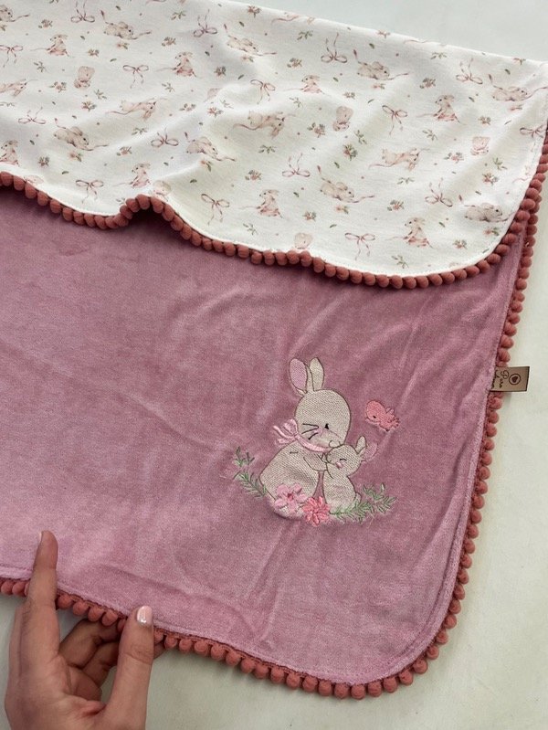 Producto - Manta coneja bebe y mama rosa viejo