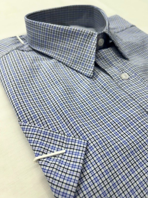Producto - Camisa Manga Corta de Cuadros mini Negros con Azules