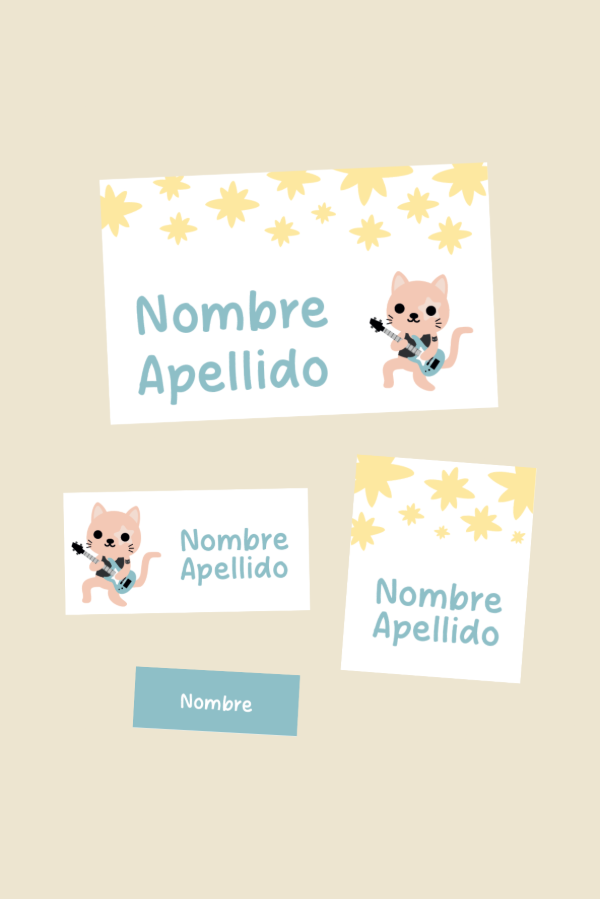 Producto - etiquetas escolares [gatito rockero]