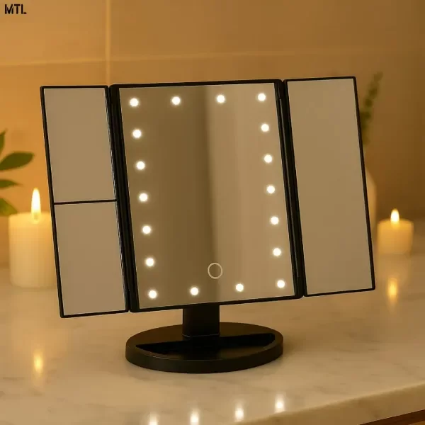 Producto - Espejo De Maquillaje Pantalla Táctil Luz Led Negro
