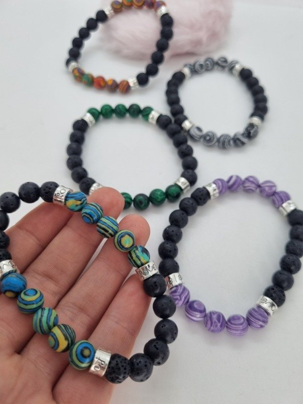 Producto - Pulsera hombre elastizada piedras negra y color