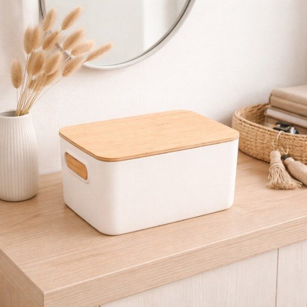 Producto - Cesto Multiuso con Tapa Madera Wood Chico
