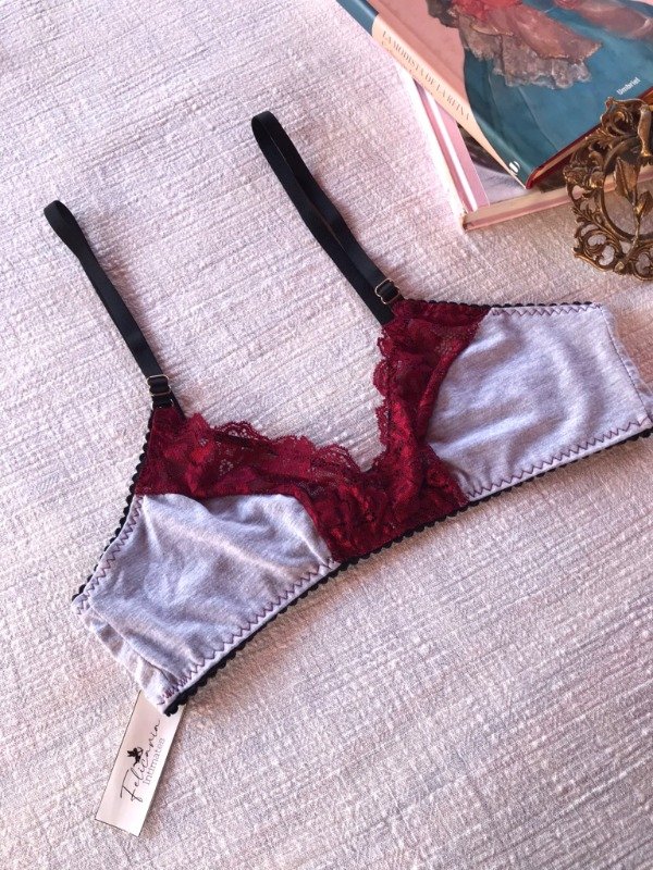 Producto - Corpiño Alpes algodón melange /puntilla bordó