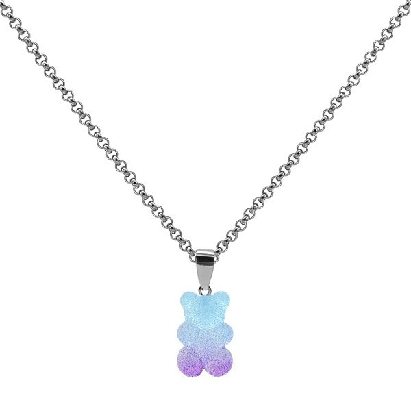 Producto - Collar de acero quirúrgico - 40cm - Rolo 3mm - Osito Gummy azucarado - Celeste