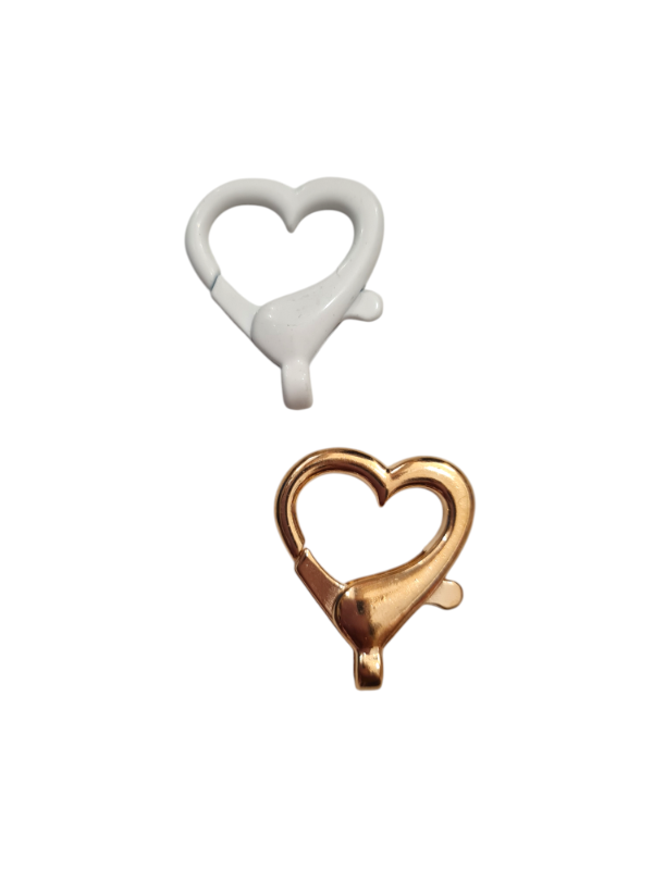 Producto - GANCHO MOSQUETÓN CORAZÓN DORADO Y BLANCO