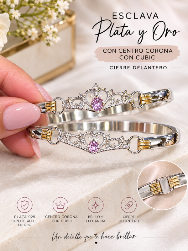 Producto - Esclava corona con piedra rosa