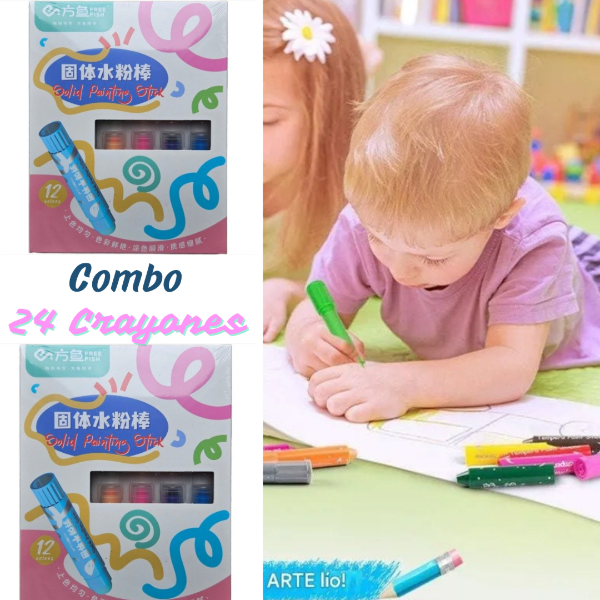 Producto - Combo x 24 Crayones premium tipo tempera sólida, lavables!