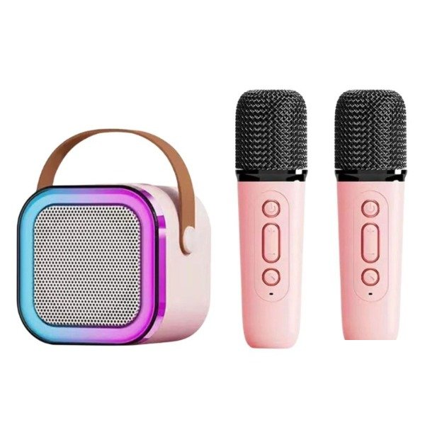 Producto - Parlante Portátil Karaoke K12 con 2 Micrófonos Inalámbricos y Luces LED
