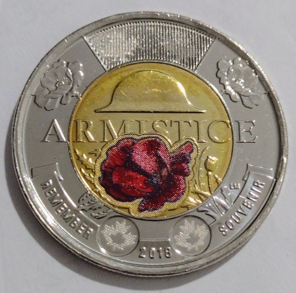 Producto - Canadá 2 dólares 2018 "Armistice" color.