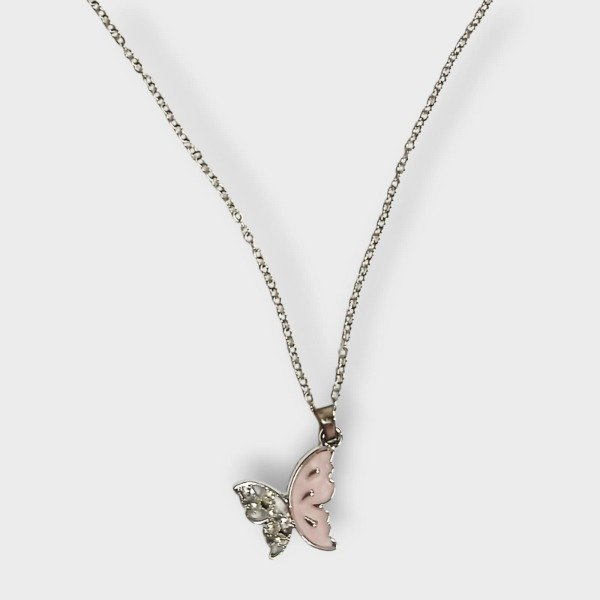 Producto - Cadena de acero con dije de mariposa rosa