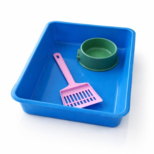 Producto - Kit Sanitario para Gato Mediano: Bandeja + Comedero + Pala (Combo Higiene)