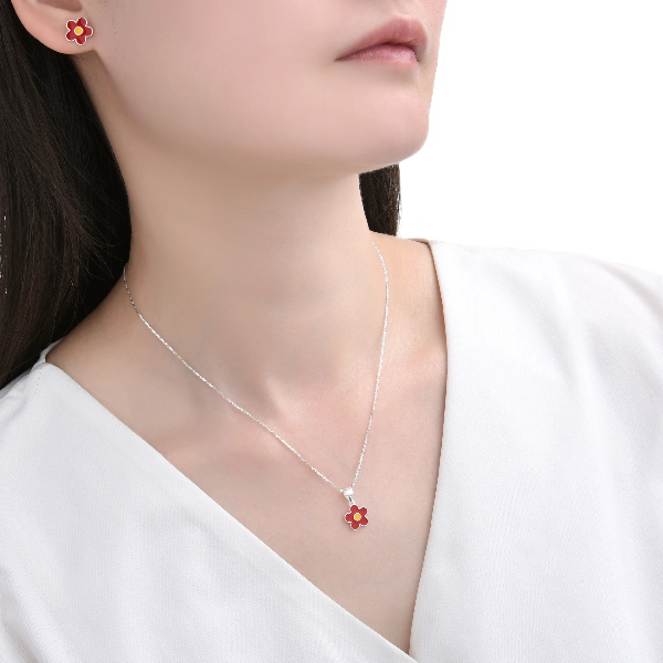 Producto - Conjunto Flor Rojo (Aros y Dije)