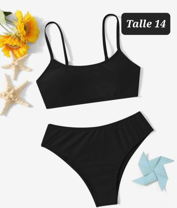 Traje de baño 2 piezas shein talle 14 negro
