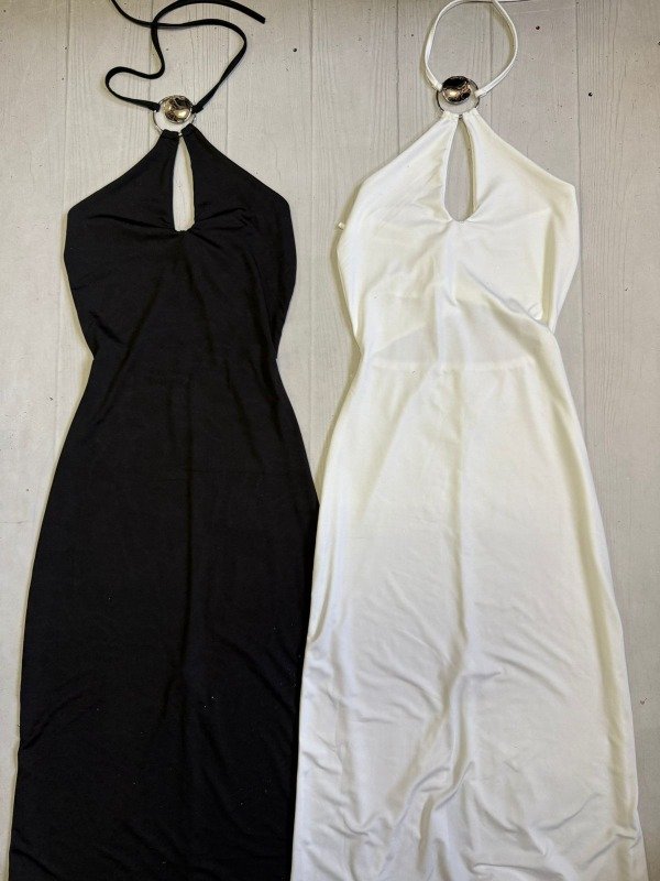 Producto - [8036] Vestido largo chocker "Medalla circulo silver" microfibra