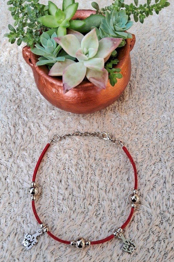 Producto - Tobillera cordón gamuzado Rojo-Dije Love You