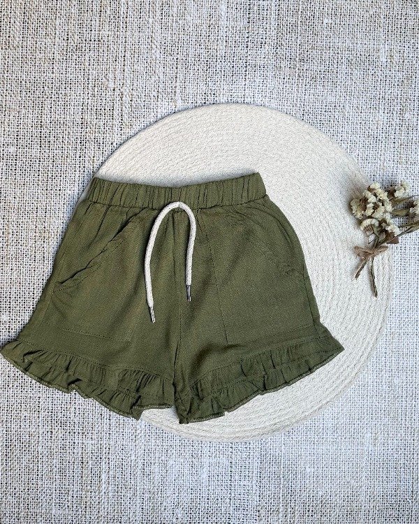 Producto - SHORT LINO CON VOLADOS VERDE MILITAR