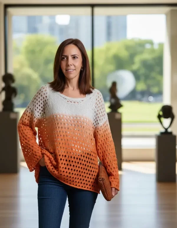 Producto - Sweaters de Verano Calados Hilo Algodon Amplios - Naranja