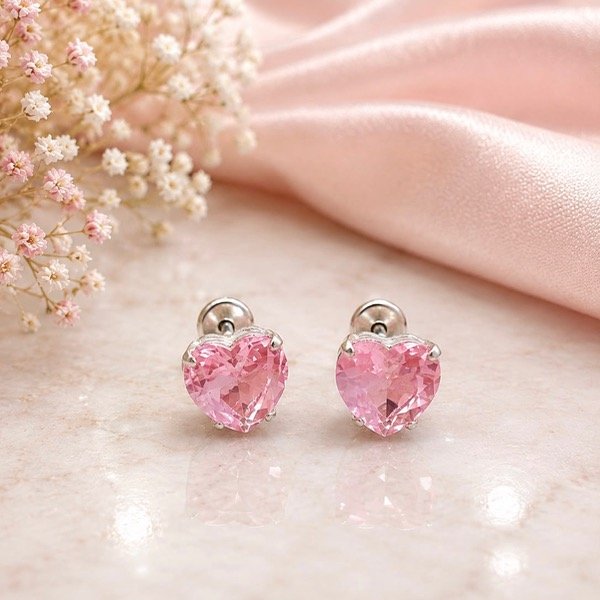 Producto - Aros abridores corazones cubic rosa Plata 925