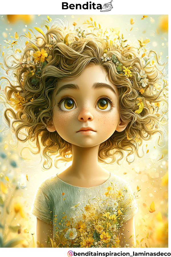 Producto - Bendita Plancha 337 Niña con flores en el cabello 2