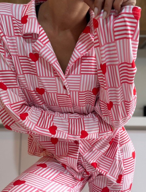 Producto - Pijama largo camisero Catalina cuadrille rojo -preventa precio especial-