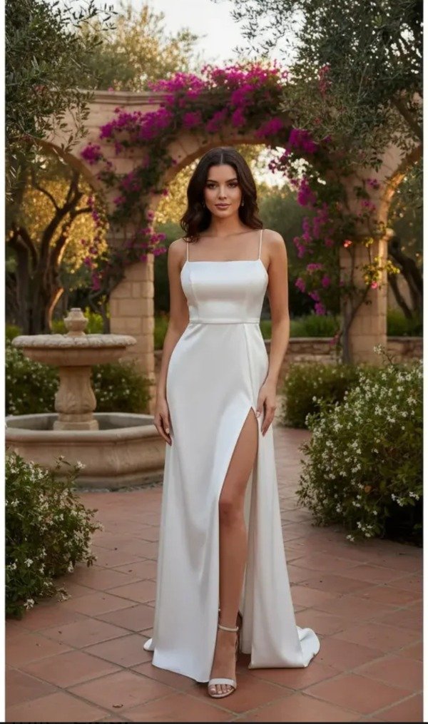 Producto - Vestido de Novia de Satén  con Tajo  espalda Baja - 0