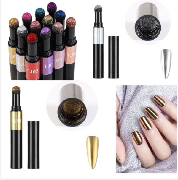 Producto - Polvo metalizado para uñas con esponja aplicador