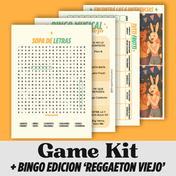 Producto - GAME KIT (Pack de 4 Juegos Grupales con 'Bingo Express Reggaeton Viejo')