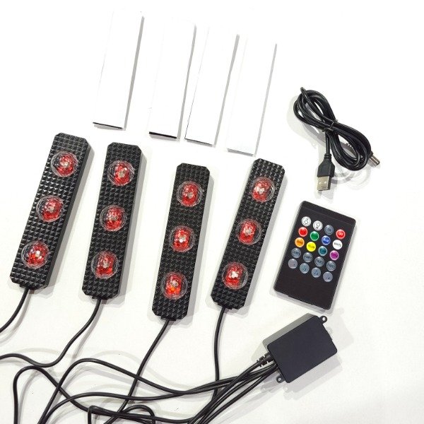 Producto - KIT X4 LUCES RGB AUDIORÍTMICAS 12V - EFECTO BOLICHE