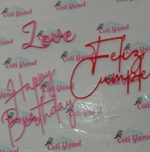 Producto - Topper 3D - Love - Happy birthday - Feliz cumple