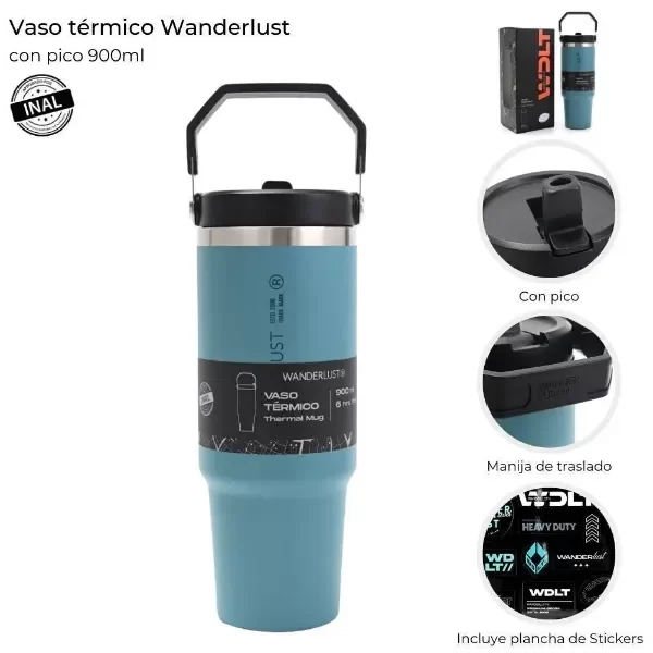 Producto - Vaso Térmico Wanderlust 900 ml - CELESTE GRISÁCEO - 0