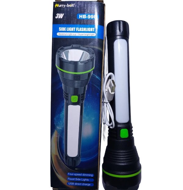 Producto - Linterna de Mano Led Recargable HB-998 Luz COB Lateral 4 Funciones