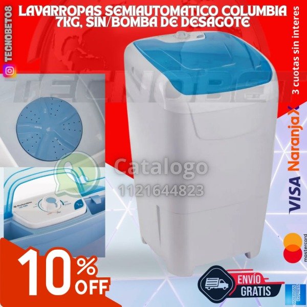 Producto - LAVARROPAS COLUMBIA 7KG, SIN/BOMBA DE DESAGOTE