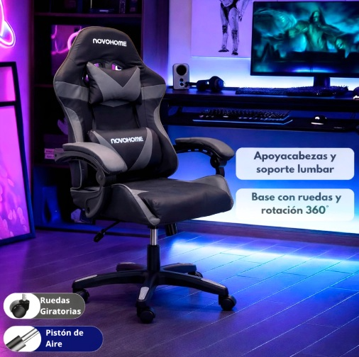 Producto - Silla gamer -apoyabrazos acolchonados -5 ruedas -respaldo alto - NH-GC502