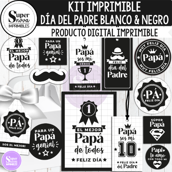 Producto - KIT IMPRIMIBLE DÍA DEL PADRE BLANCO Y NEGRO