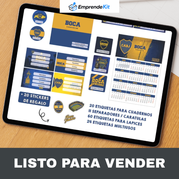 Producto - Paquete Digital Listo para Revender Kit de etiquetas Escolares Boca Juniors