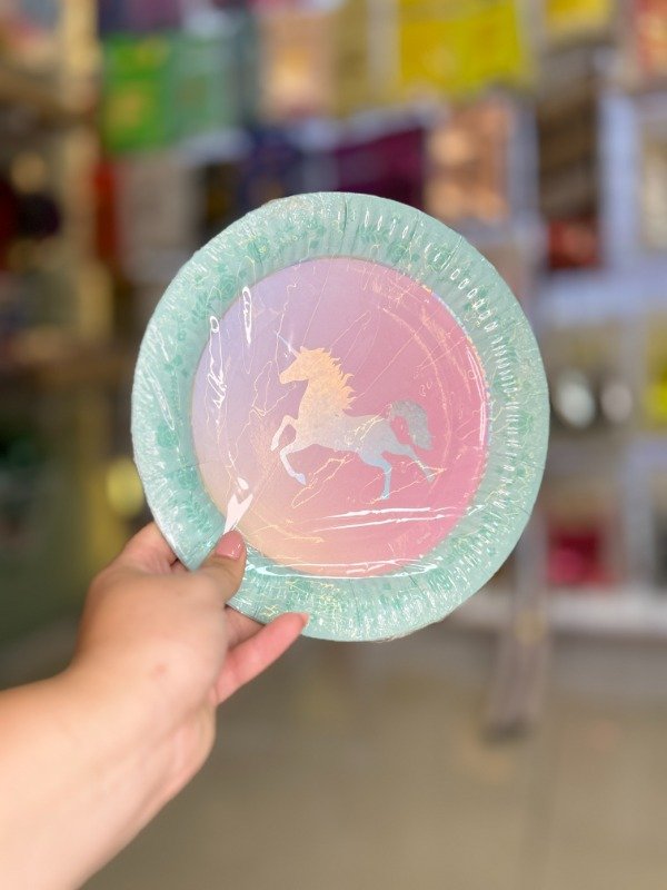 Producto - Platos polipapel unicornio iridiscente x6u