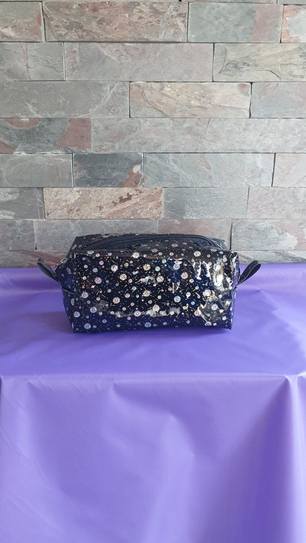 Producto - Cartuchera Rectangular Espejo Flower Negra
