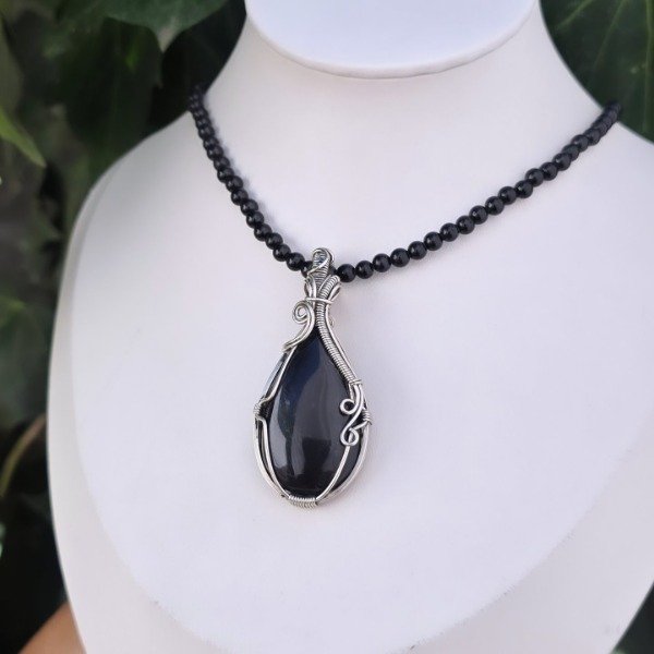 Producto - COLLAR DE TURMALINA Y DIJE OBSIDIANA NEGRA