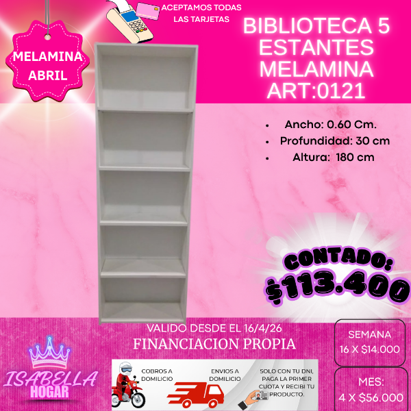 Producto - BIBLIOTECA 5 ESTANTES MELAMINA