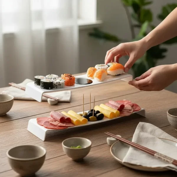 Producto - Plato Para Sushi O Picadas Dip Con Palillos Plástico