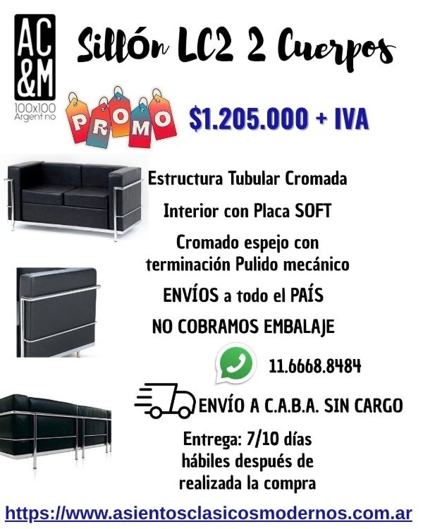 Producto - Sillón LC2 2 Cuerpos, Tapiz Talampaya, Estructura Tubular Cromada!!