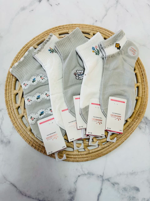 Producto - DOCENA MEDIA CAÑA AMANECER Florcitas gris - adulto DAMA