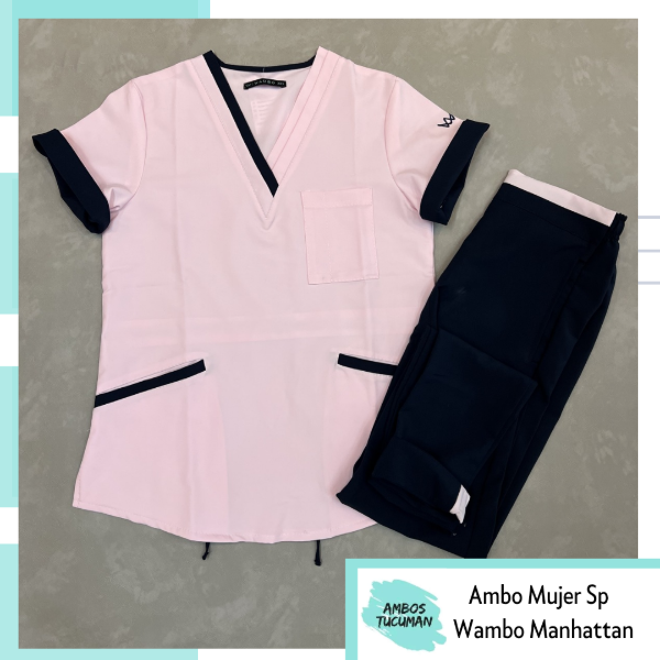 Producto - Ambo Rosa Pantalon Azul Spandex Manhattan